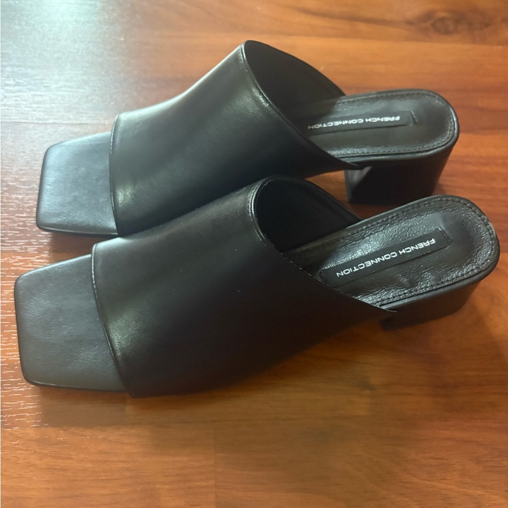 French Connection Black Leather Mules Brand New!
